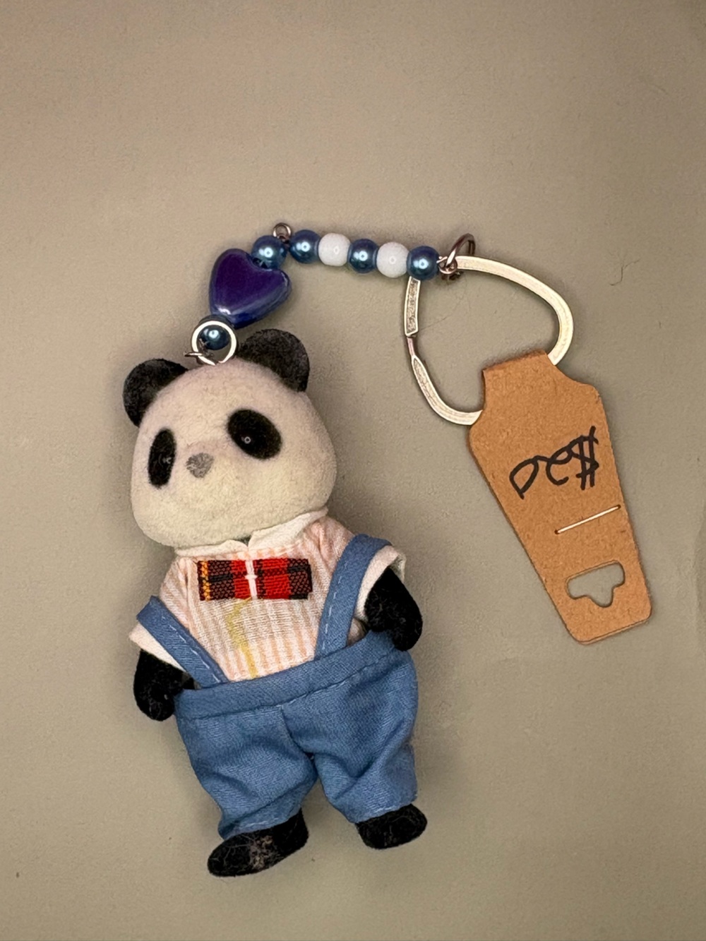 Calico critter Panda Keychain with Blue Heart Bead